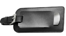 275-50 Porte-étiquette en cuir recyclé avec plaquette en acier inoxydable