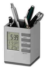 Porte stylos en plastique avec horloge intégrée très complet FABRIZIO 42082