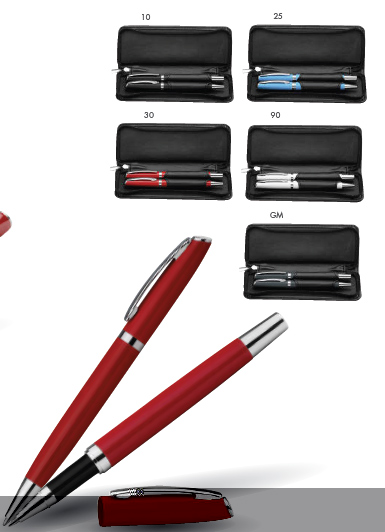 Set de stylo à bille métallique et stylo roller dans une étui tirette LANDO SET 12477