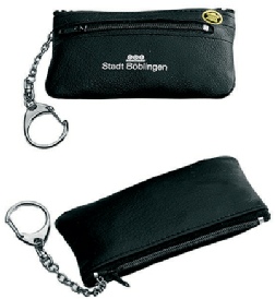 Porte-clés en cuir noir avec pochette avec tirette CreativDesign 728-70